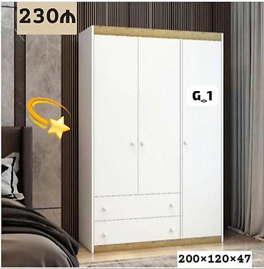 ikiqat yataq: Ağ rəngli 3 qapılı paltar şkafı – model G_1 Ölçülər: 200 × 120 × 47 sm — 1