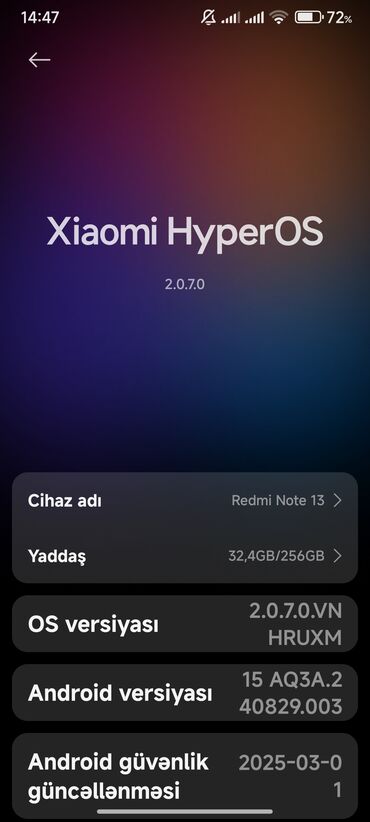 redmi 13 qiymeti: Xiaomi Redmi Note 13, 256 GB, rəng - Qara, 
 Barmaq izi, İki sim kartlı