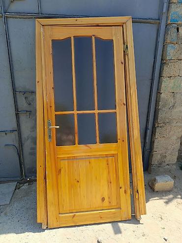 Ağac qapı dəsti – şüşəli dizayn - Material: təbii ağac (laklanmış