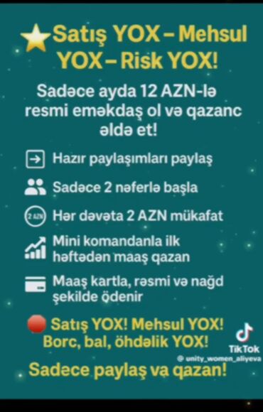 Əməkdaş axtarışı (vakansiyalar): Unity Women Fortuna platforması vasitəsilə onlayn qazanc imkanları