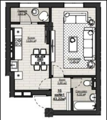 Долгосрочная аренда квартир: 1 комната, 44 м², Элитка, 10 этаж, ПСО (под самоотделку)