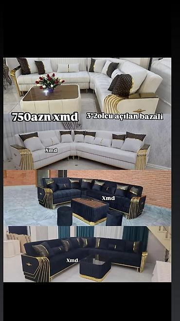 3×2 ölçülü, açılan-bazalı künc divan dəsti - L‑şəkilli künc divan