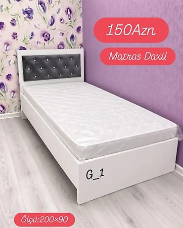Təklif: Tək nəfərlik çarpayı + matras • Ölçü: 200×90 sm • Rəng: ağ