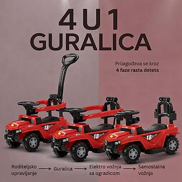 papuce mou: Multifunkcionalna dečija guralica Džip 4u1 na akumulator – Crvena — 1