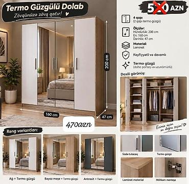 Termo Güzgülü Dolab - 4 qapı (2 qapı termo güzgülü) - Ölçülər lalafo.az -da Termo Güzgülü Dolab - 4 qapı (2 qapı termo güzgülü) - Ölçülər