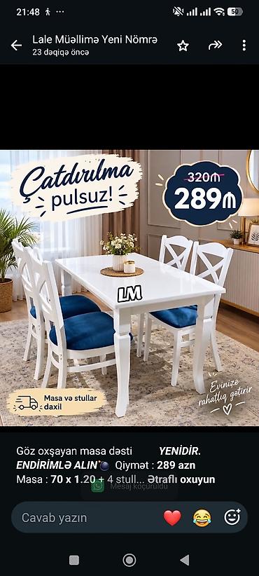 Göz oxşayan masa dəsti _*YENİDİR. ENDİRİMLƏ ALIN💣*_ Qiymət 