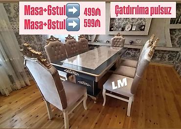 mebel stul: Qonaq otağı üçün, Yeni, Dördbucaq masa, 8 stul — 1