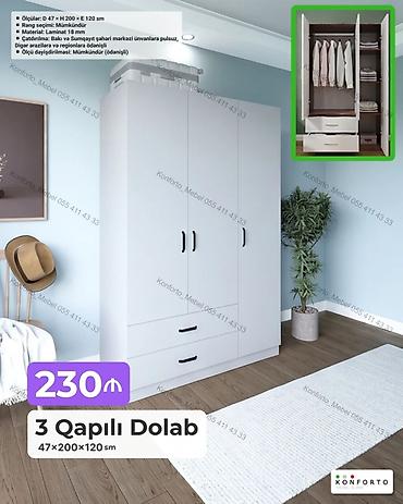 Ev və bağ: 3 qapılı geyim dolabı – 47×200×120 sm - Material: 18 mm laminat - — 1