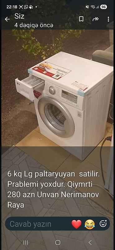 soyuducu mator: LG paltaryuyan maşın – 6 kq yükgötürmə. Ön yükləməli model, elektron — 1