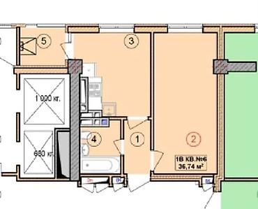 12: 1 комната, 37 м², Асанбай мкр Элитка, 12 этаж, ПСО (под самоотделку) — 1
