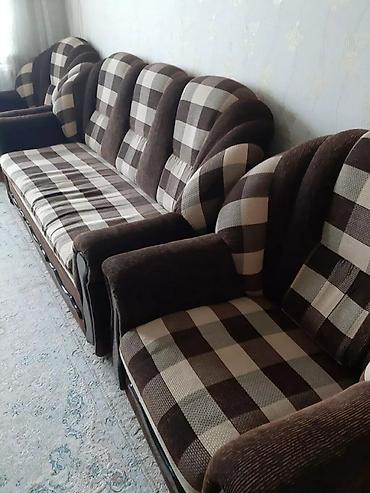 divan krislo: Qonaq otağı dəsti – 3 yerlik divan + 2 ədəd kreslo - Dizayn: Qəhvəyi — 1