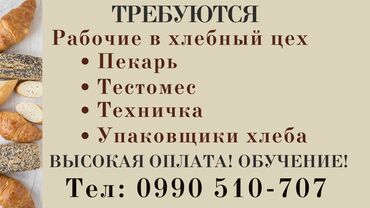 Другие специальности: Требуются рабочие в пекарню (тестомесы, пекари, упаковщики хлеба)