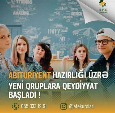 hazirliq kurslari vakansiya: EFE KURSLARI sizi Abuturiyent hazırlıq kurslarına dəvət edir.İlk dərs