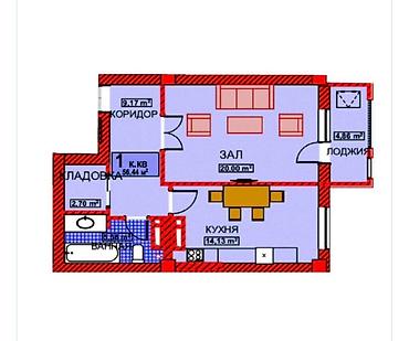 312: 1 комната, 55 м², Асанбай мкр Элитка, 3 этаж — 2