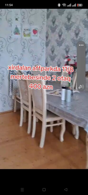аренда частного дома: Xirdalanda affparkda 11/8 mertebesinde 2 otaqli ev 400 azn evin