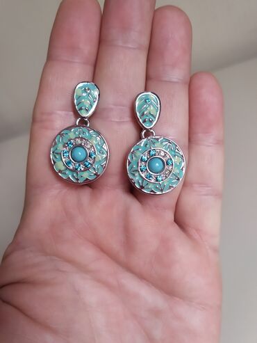 серьги с цирконами: Серебряные серьги 925 пробы с голубой эмалью и камнямипривозила