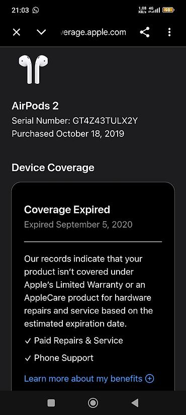 Qulaqcıqlar: Apple AirPods 2 – orijinal Xüsusiyyətlər: - Model: AirPods 2 (sənəd — 4