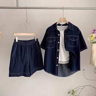 Костюмы с шортами: Джинсовый комплект: рубашка с коротким рукавом + шорты 😍😍😍 стильная — 18