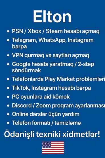 Tədbirlərin təşkili: Ödənişli texniki xidmətlər təklif olunur. Bu xidmətlərə PSN, Xbox