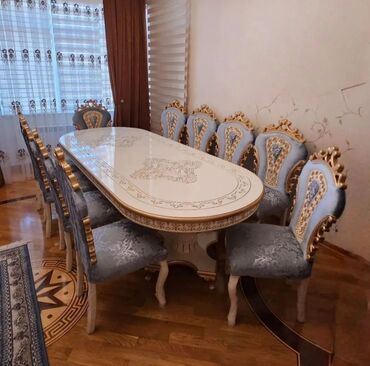 Masa və oturacaq dəstləri: Qonaq otağı üçün, Yeni, Açılan, Dördbucaq masa, 6 stul — 4