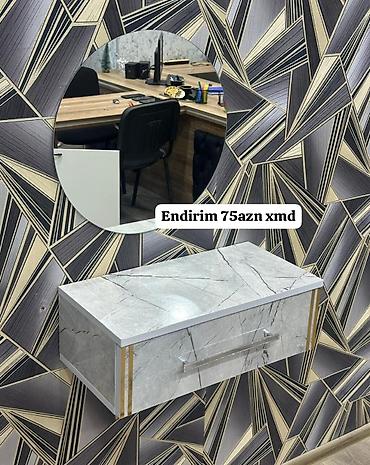 Divar tipi kosmetik stol və dairəvi güzgü dəsti - Dizayn: mərmər