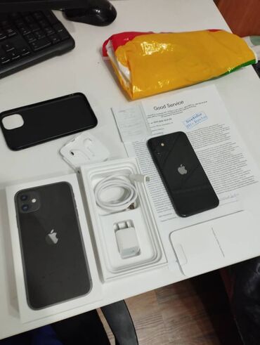 Apple iPhone: IPhone 11, Б/у, 128 ГБ, Space Gray, Наушники, Зарядное устройство, Защитное стекло, 78 %