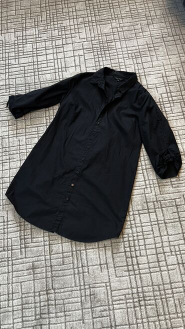 черный рубашка: Повседневное платье, Турция, Осень-весна, Средняя модель, Платье-рубашка, M (EU 38)