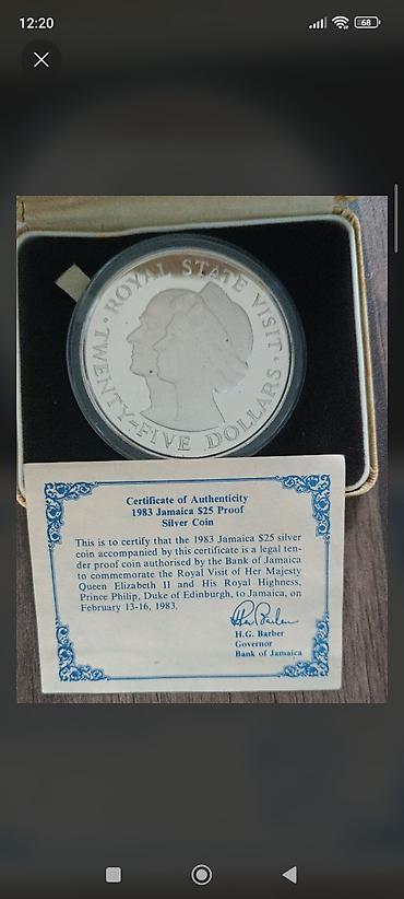 1983 Jamaica 25 Dollar Gümüş Proof Xatirə Sikkəsi - Rəsmi