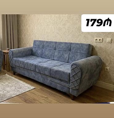 Mavi rəngli, yumşaq toxumalı üçnəfərlik divan. - Rahat geniş oturacaq lalafo.az -da Mavi rəngli, yumşaq toxumalı üçnəfərlik divan. - Rahat geniş oturacaq