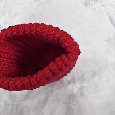 papaq modelləri: Qırmızı əl toxuması papaq - Material: qalın, yumşaq akril/əyri iplik — 4