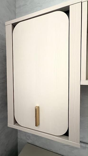 stol ev ucun: Minimalist iş masası və üst divar rəfi dəsti - Rəng: açıq bej (ağac — 4