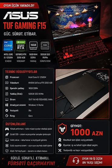ASUS TUF Gaming F15 noutbuku Əsas xüsusiyyətlər: - Prosessor: Intel lalafo.az -da ASUS TUF Gaming F15 noutbuku Əsas xüsusiyyətlər: - Prosessor: Intel