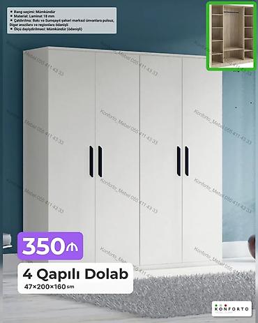 skaf: 4 qapılı paltar dolabı Ölçülər: 47×200×160 sm Material: 18 mm — 1