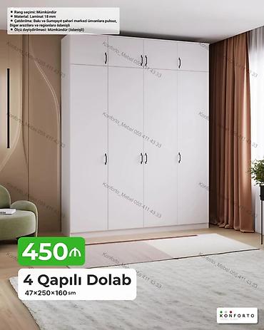 dolap ofis: 4 qapılı dolab – 47×250×160 sm - Material: 18 mm laminat - Rəng — 1