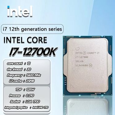 Prosessorlar: Prosessor Intel Core i7 12700K, > 4 GHz, > 8 nüvə