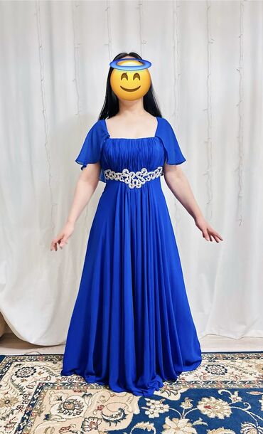 вечернее платье синее: Вечернее платье, Длинная модель, Шифон, Без рукавов, Камни, M (EU 38), L (EU 40)