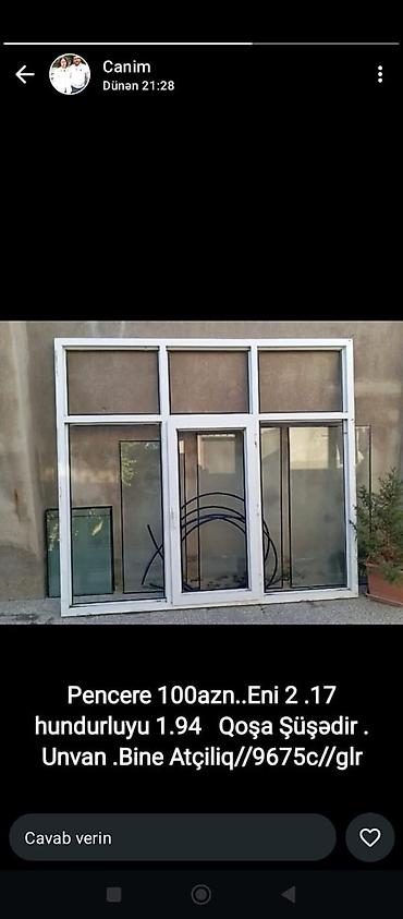 panorama pencereler: PVC pəncərə dəsti - Ölçü: eni 2.17 m, hündürlüyü 1.94 m - Material — 1