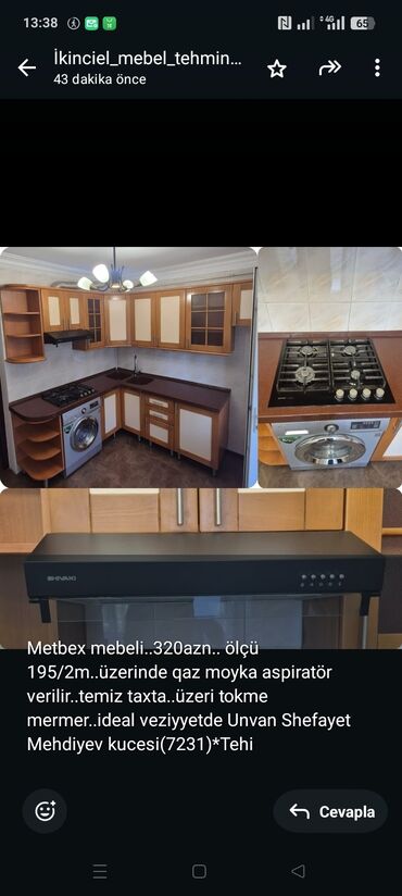 embawood metbex mebelleri: Metbex mebeli. 320azn. ölçü 195/2m. üzerinde qaz moyka aspiratör
