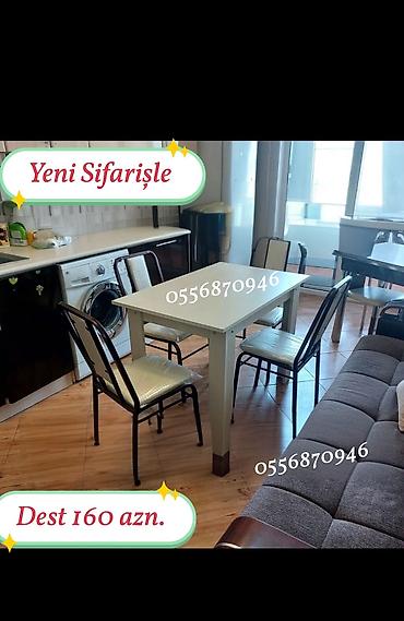 ders masa: Mətbəx üçün, Yeni, Açılmayan, Dördbucaq masa, 4 stul — 5