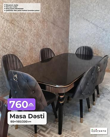 Ev və bağ: Masa Dəsti – açılan mexanizmli, 6 stullu Ölçü: 90×160/200 sm — 1