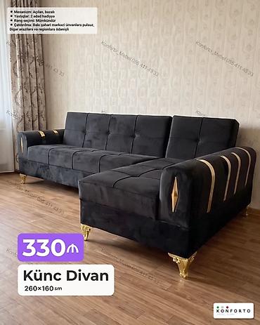 Künc divan – 260×160 sm - Mexanizm: açılan, bazalı (yataq funksiyası
