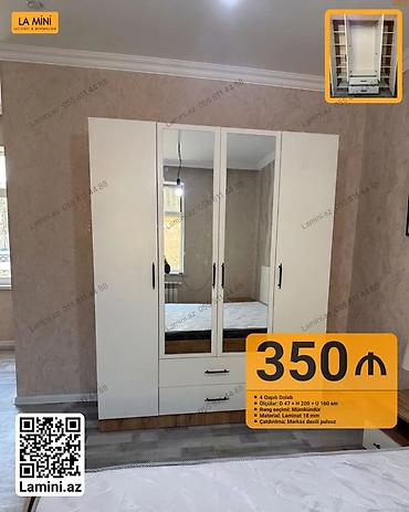 Ev üçün mebel: 4 qapılı paltar dolabı - Ölçülər: Dərinlik 47 sm, Hündürlük 200 sm — 1