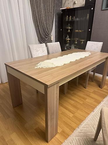 Mebel: Qonaq otağı üçün, İşlənmiş, Dördbucaq masa, 8 stul — 4