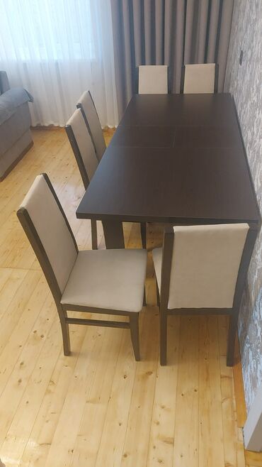 Sifarişlə masa və oturacaq dəstləri: Qonaq otağı üçün, İşlənmiş, Açılan, Kvadrat masa, 6 stul