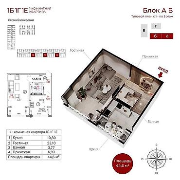 Продажа квартир: 1 комната, 44 м², Кызыл Аскер 105 серия, 1 этаж — 8