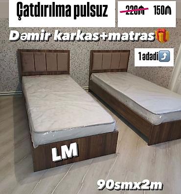 Ev üçün mebel: Tək nəfərlik çarpayı – dəmir karkas + matras ilə - Ölçü: 90 sm x 2 m - — 1