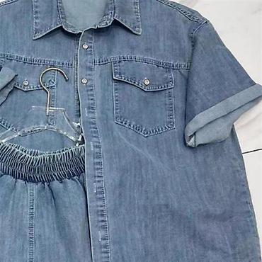 Костюмы с шортами: Джинсовый комплект: рубашка с коротким рукавом + шорты 😍😍😍 стильная — 16