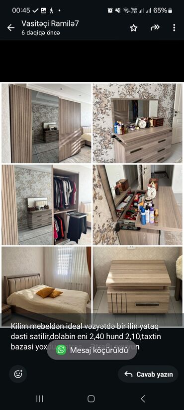 Kilim mebeldən ideal vəzyətdə bir ilin yataq dəsti satilir,dolabin eni
