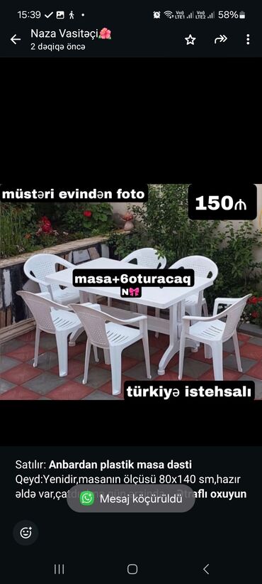 Sifarişlə divanlar: Satılır: *Anbardan plastik masa dəsti* Qeyd:Yenidir,masanın ölçüsü