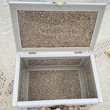 dekor ev: Əl işi dəniz temalı bəzəkli taxta sandıq/mücrü - Material: ağ rəngdə — 4